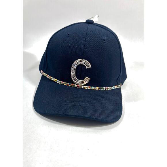 Navy blue Crystal accent Alphabet Initial letter C Shiny Bling Baseball Cap Hat - Picture 6 of 8